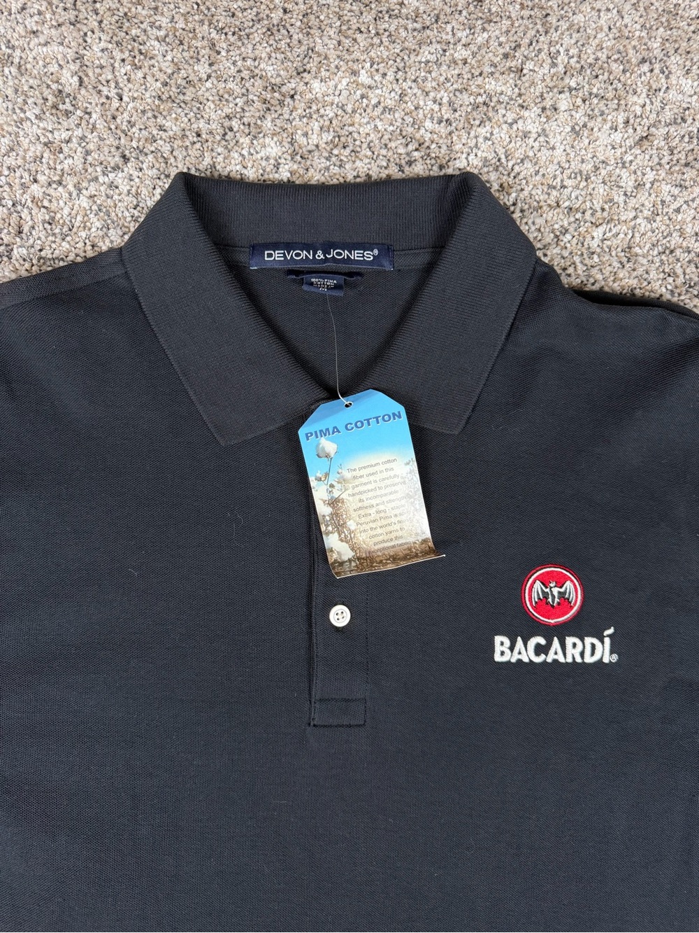 New Sz Medium Men’s Devon & Jones Bacardi Short Sleeve Polo Shirt Black